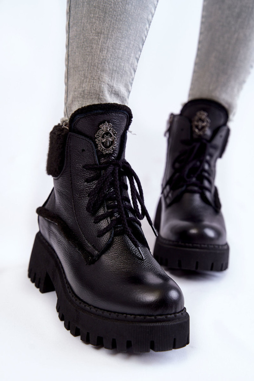 Dámské kožené trapperské boty černé Vergo