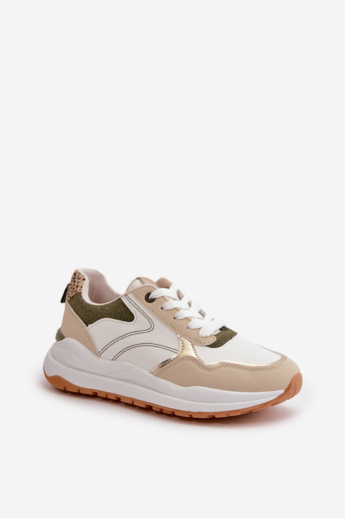 Dámské sneakersy na platformě z eko kůže béžovo-zelené Issatta