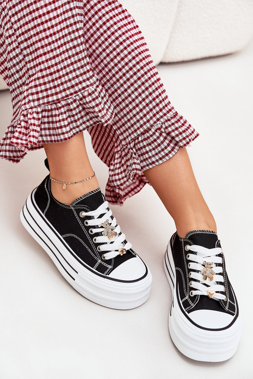 Dámské Tenisky Na Platformě Se Zlatými Připínkami Černé Fiorina