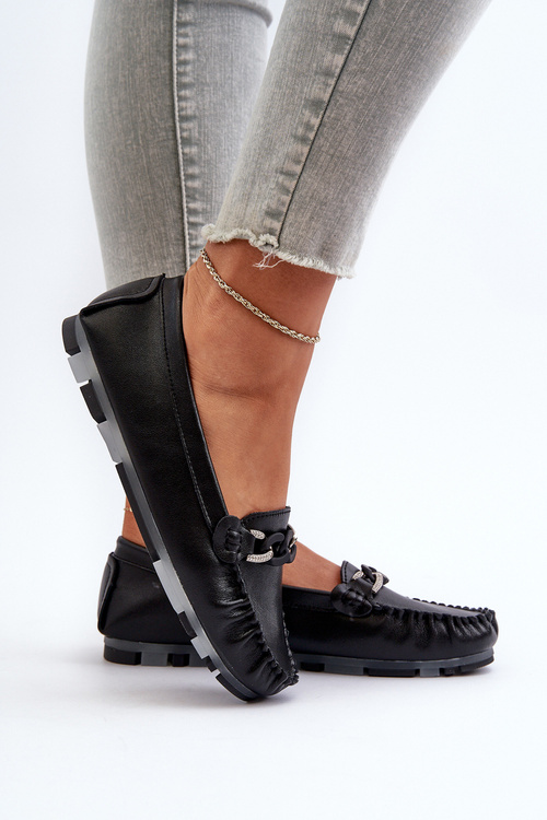 Čierne kožené mokasíny s ozdobou Dámske S.Barski LR339