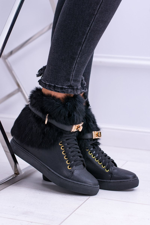 Lu Boo Černé dámské boty s přírodní kožešinou Gisele