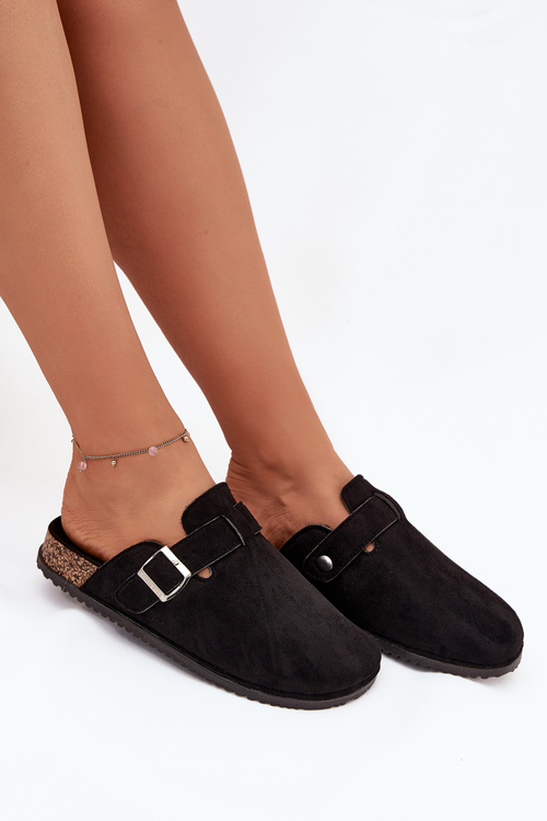 Dámské Pantofle Na Korkové Platformě Stříbrná Spona Big Star SS274736 Černé