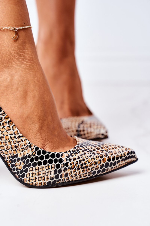 Lodičky Na Podpatku Se Zvířecím Vzorem Lewski Shoes 2453 Černé-Béžové