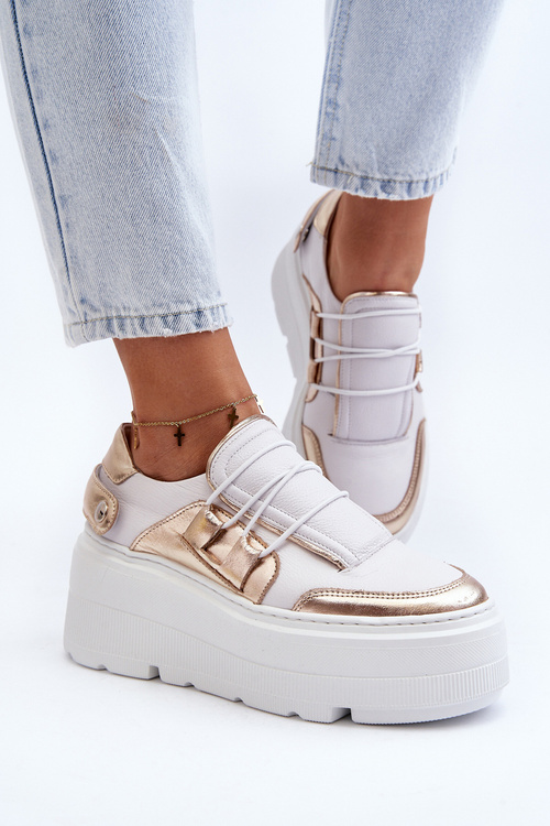 Zazoo 1833 Dámské kožené tenisky na masivní podrážce bílo-zlaté