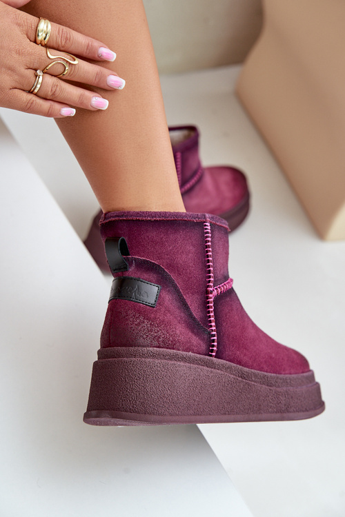 Kožené Semišové Snehové Topánky Na Platforme A Podpätku Hnedé Maciejka 06769-23 Bordo