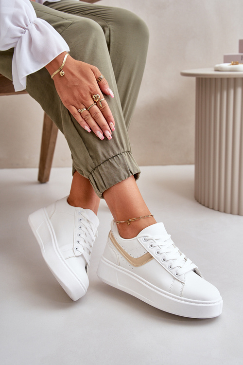 Dámské Tenisky Na Platformě Z Eko Kůže Bílá-Zlatá Brennessa