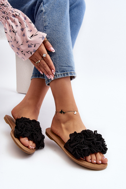 Dámské Žabky S Květinami Černé Eelfan