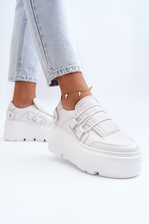 Zazoo 1833 Dámske Kožené Tenisky na Masívnej Podešve Biele