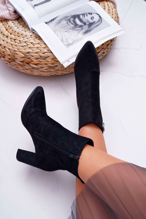 Dámské Kotníkové Boty Na Podpatku Se Zipem Semišové černé Ferol