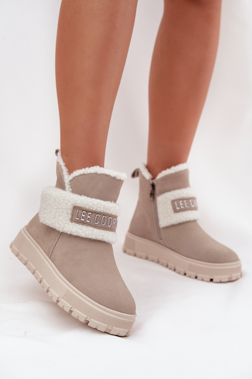 Zimní boty Dámské z přírodního nubuku s kožichem Lee Cooper LCJ 25 01 3739 Světle šedé