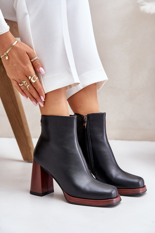 Kožené dámské botky na podpatku zateplené D&A JC42-37 Černé