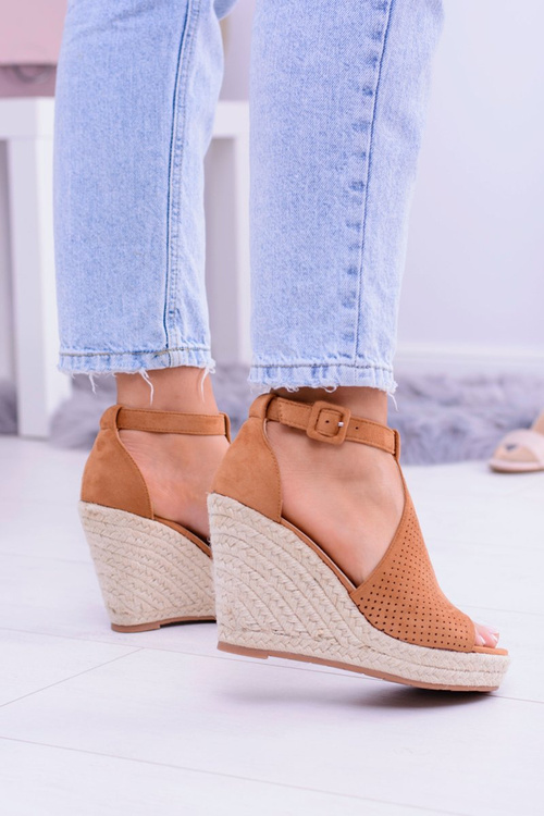 Suede espadrilles sandále na klinovom ťavom slnku