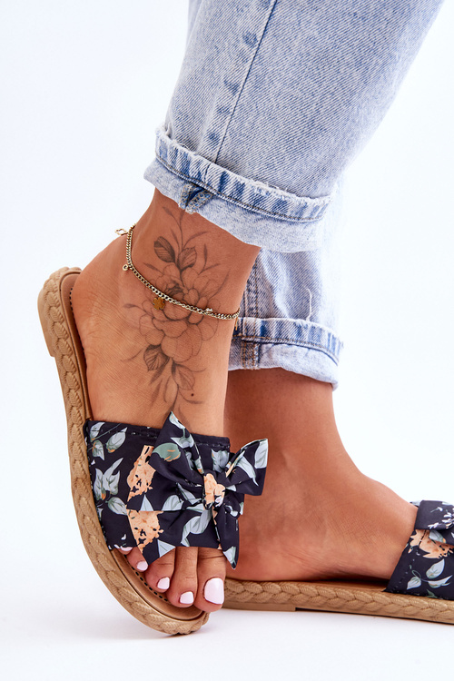 Dámské Pantofle S Látkovou Mašlí Černá Blossom