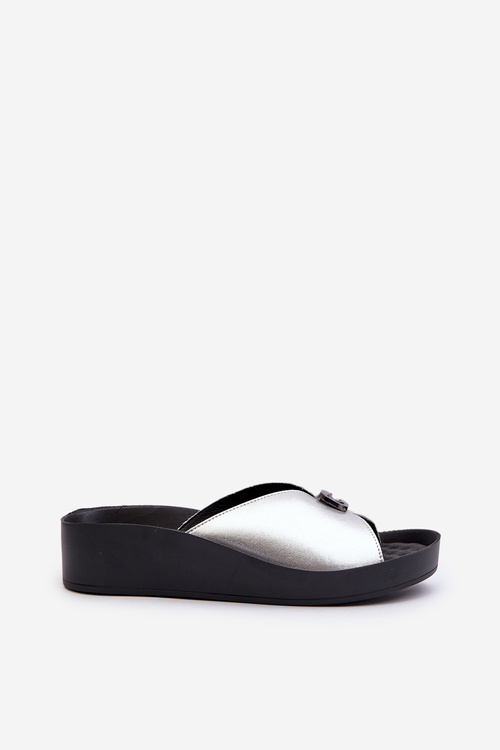 Dámske kožené papuče so striebornou ozdobou S.Barski KV27-027