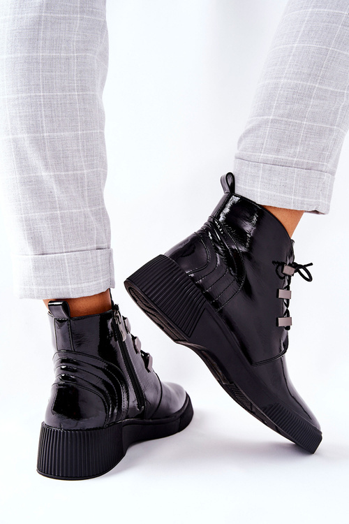 Boty Lakované Na Zip černé Vica