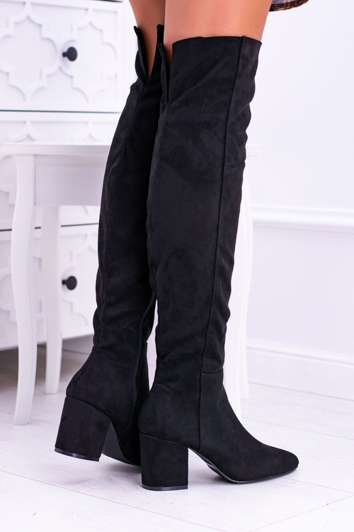 Dámské Kozačky Přes Kolenní Semišové Černé Feluni