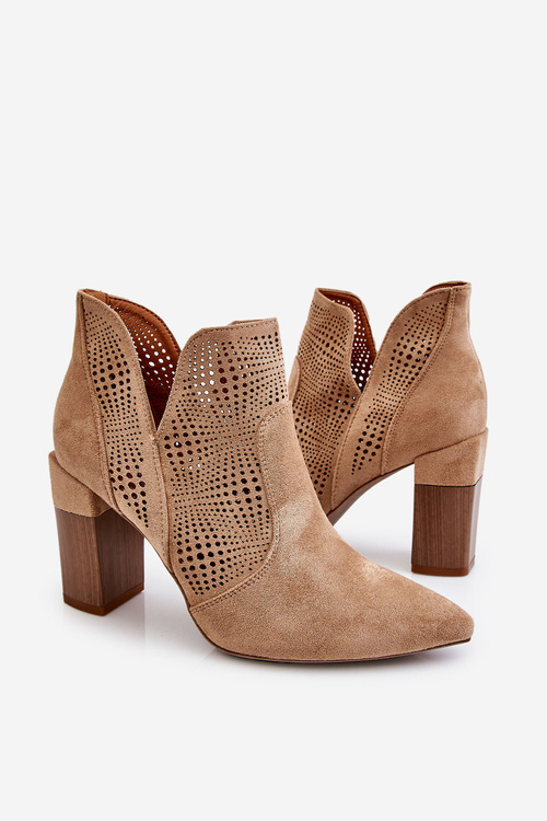 Prolamované semišové boty na vysokém podpatku Béžová Leanna