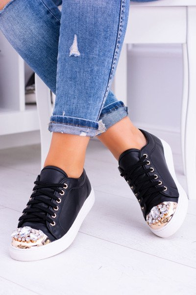 Lu Boo černé tenisky s lesklými krystaly