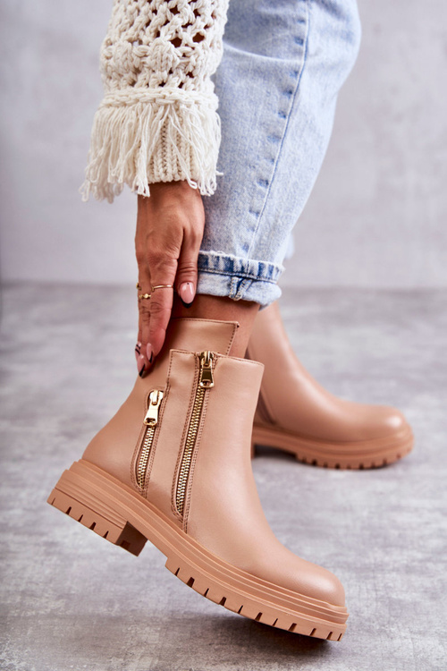 Dámské kožené kozačky na zip Béžová Navarra