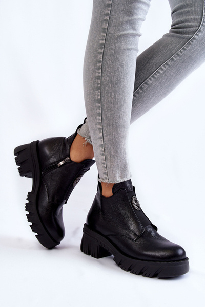 Dámské kožené kozačky s zdobením černe Maley