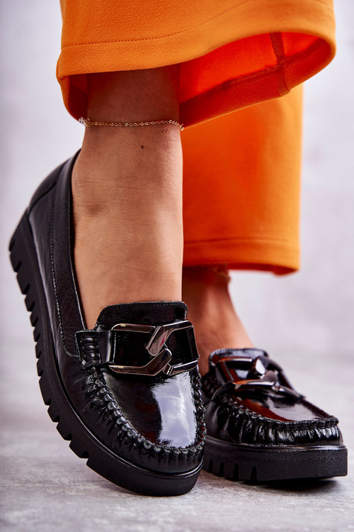 Dámske kožené mokasíry na platforme Čierna Venesia