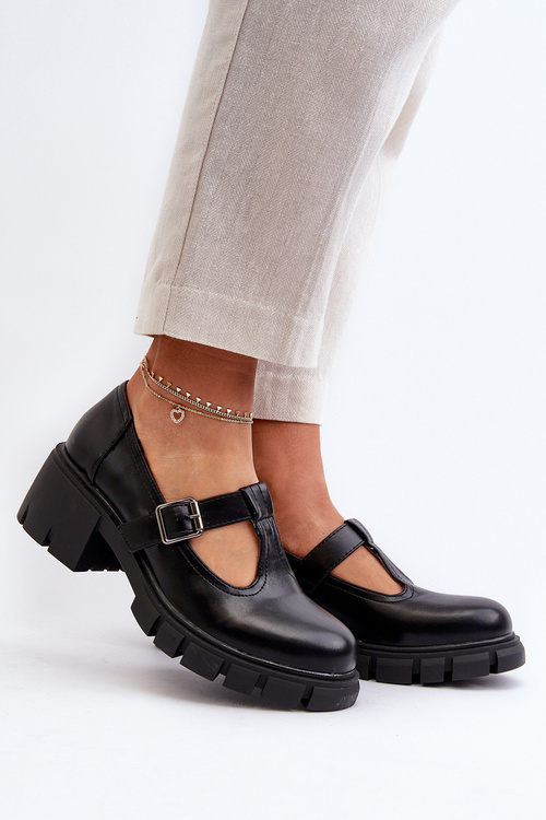 Dámské ekologické kožené polobotky na platformě a podpatku černé Emelna