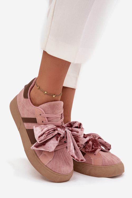 Dámske tenisky s semišovou mašľou ružové Ashlyn