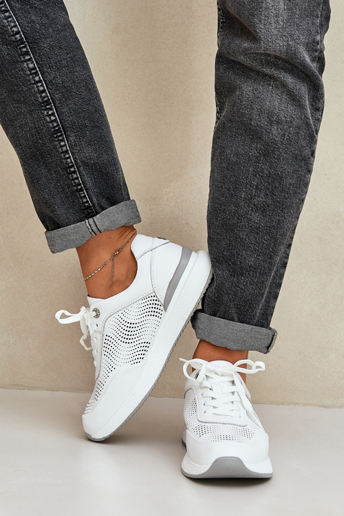 Kožené Sportovní Boty Dámské Sneakers S.Barski LR51-551 Bílé