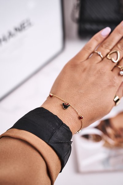 Náramok s príveskami červené kamienky zlatá Minnie