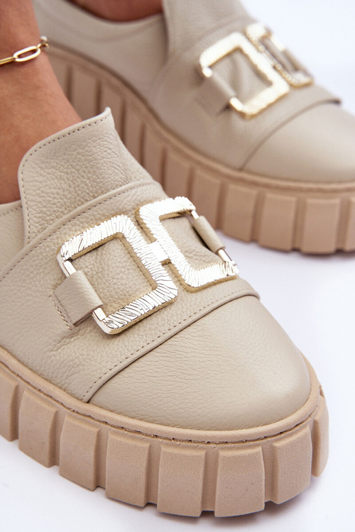 Dámské kožené polobotky na platformě Beżowe Lewski 3398