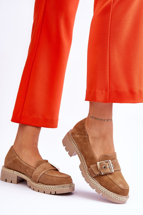 Módne semišové mokasíny tmavé -BEIGE ELOISA