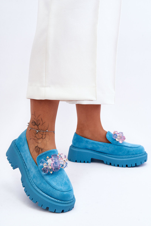 Dámske mokasíry s dekoratívnymi modrými kryštálmi Avril