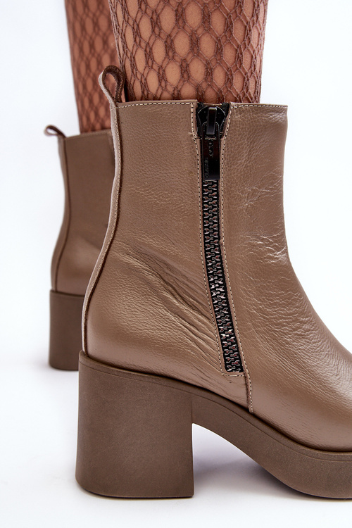 Kožené topánky na masívnom päte s posúvačmi tmavá béžová lemar littosa