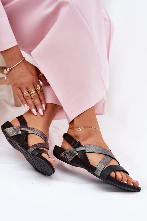 Ploché Kožené Sandále Dámske Zazoo 40032 Čierne