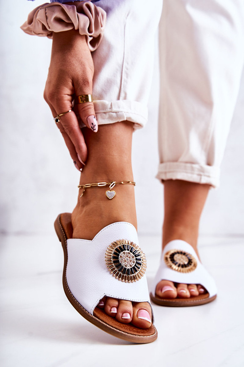 Kožené módní pantofle Lewski Boty 3132/O Bíle