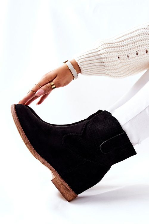 Dámské Kotníkové Boty Semišové Černé Polon