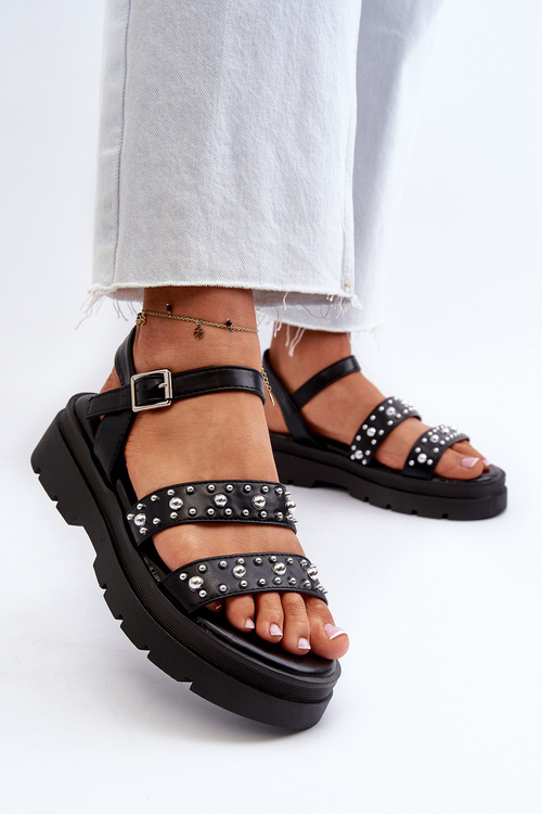 Dámske zdobené sandále eko kože čierne Arcida