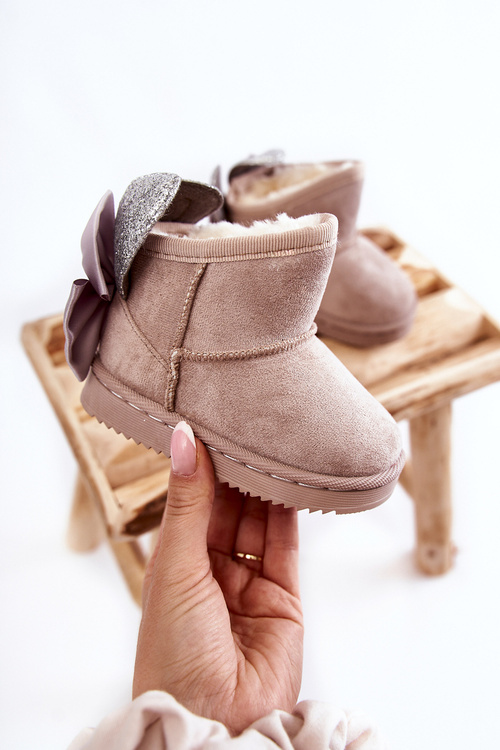 Dívčí teplé sněhule s mašlemi Šede Meriva