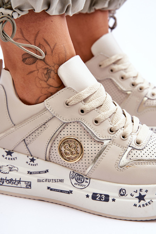 Dámské kožené tenisky na robustní platformě béžové Asturia