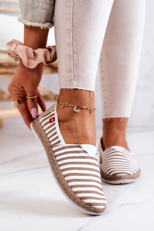 Dámské espadrilky Big Star Slip-on Stripes FF276029 Béžová