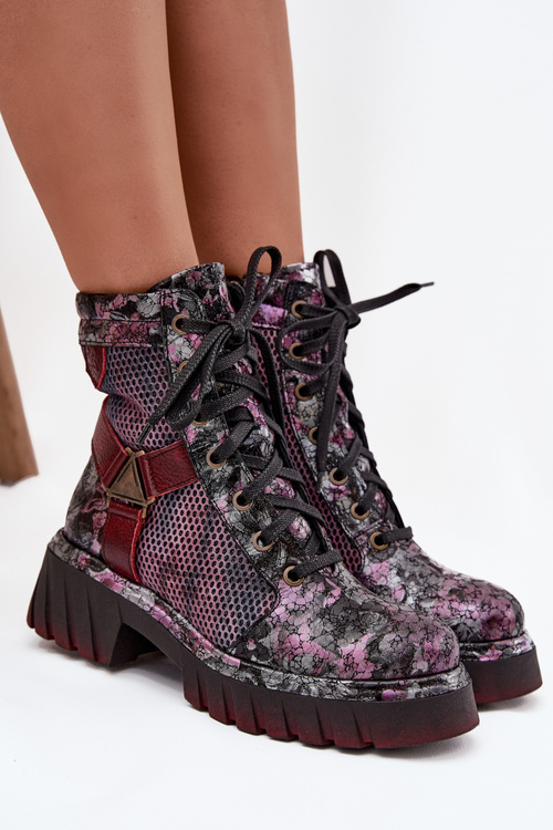 Kožené workery dámské Maciejka 07072-23 bordó