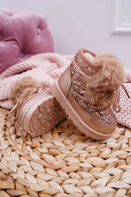 Detské topánky Snehové topánky s kožušinovou šampanskou Minnie Mouse