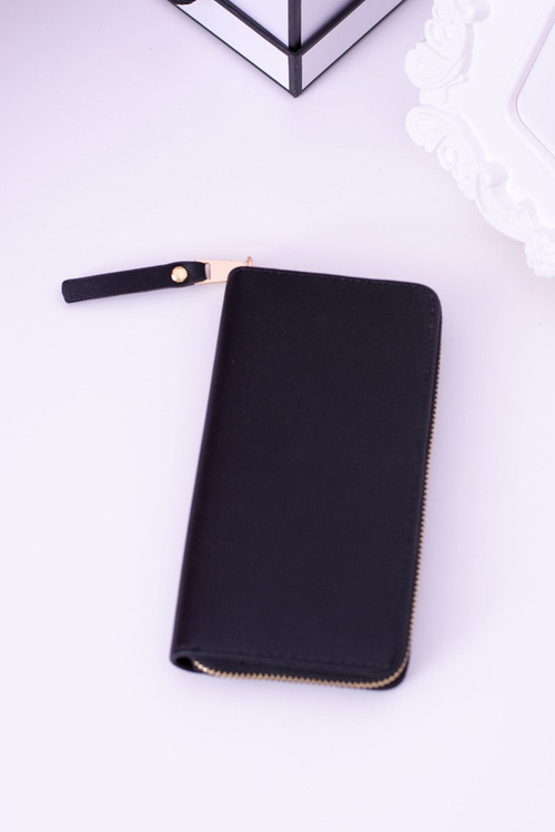 Velká dámská žebrovaná černá peněženka zlaté kování