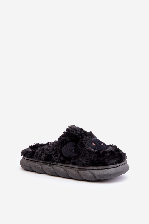 Dámske Chlpaté Papuče S Ovčím Motivom Čierne Phaeia