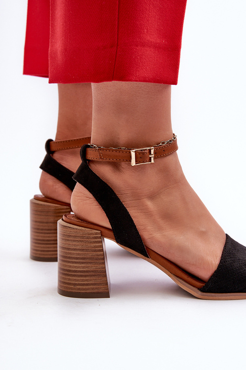 Dámske čierne sandále na opätku z ekokože Ronvia