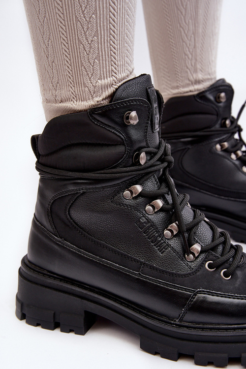 Zateplené Traperové Boty Šněrovací Dámské Černé Big Star MM274663