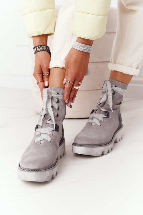 Suede Openwork Boots Maciejka Popielate 05033-03