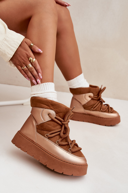 Nízké dámské sněhule s teplým kožíškem a silným šněrováním Camel Xarina