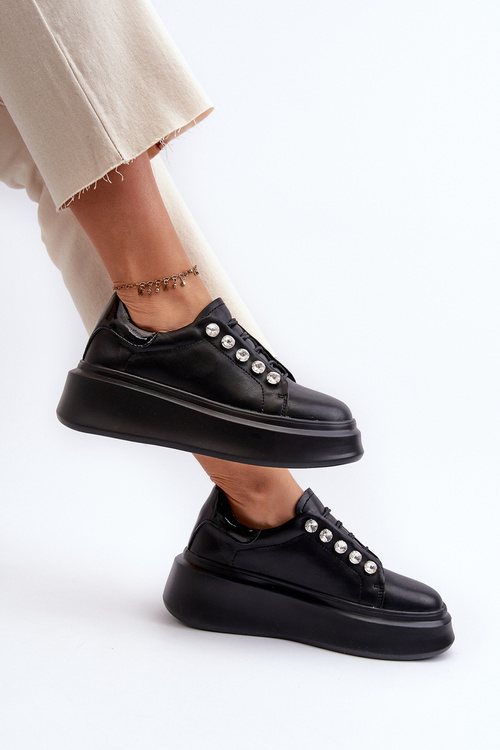 Dámske kožené tenisky na masívnej platforme čierne S.Barski LR628