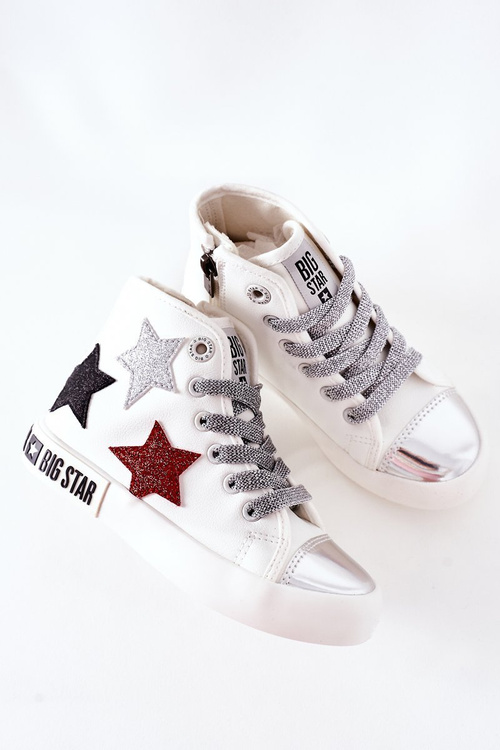 Detské vysoké tenisky s veľkou hviezdou II374029 biely posúvač